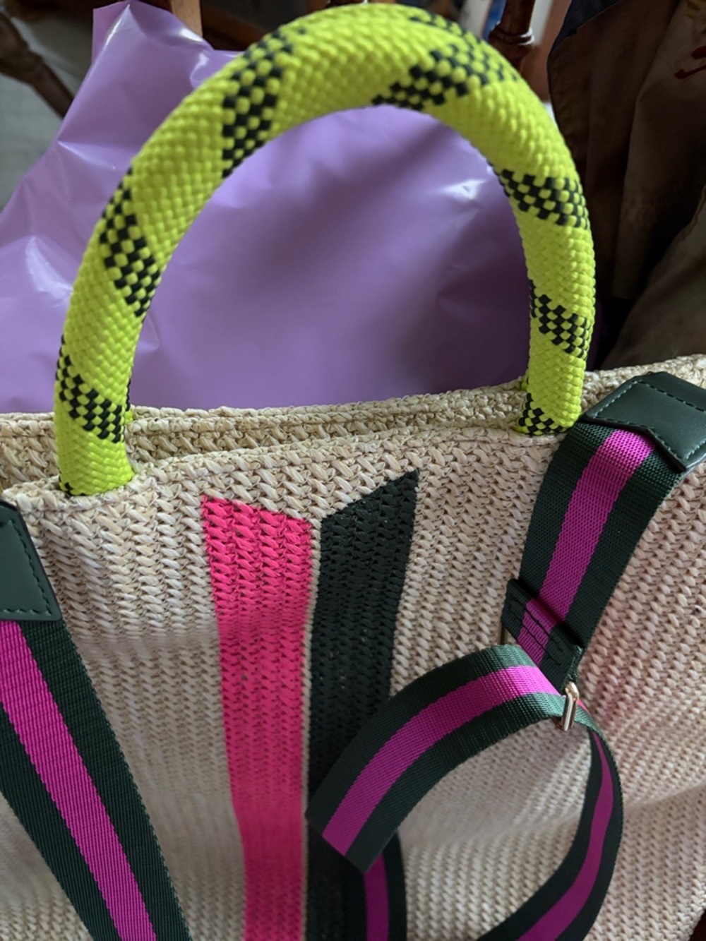 Stella & Dot Game Changer Straw Tote 18”x16”x6” - Picture 3 of 6